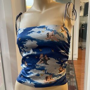 Reformation “Lucrezia” Heaven Print Silk Cloud & Cherub Print Tank
